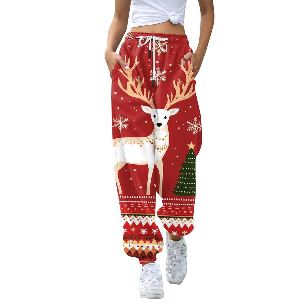 Женские повседневные модные рождественские принтованные повседневные брюки спортивные брюки длинные брюки брюки с эластичной резинкой на талии