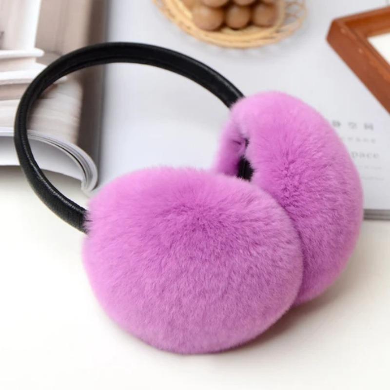 Rex Rabbit Fur Earmuffs for Women's Autumn and Winter Warmth Earmuffs and Ear Wraps Simple and Genuine Fur Ear Cover Ear Warmth