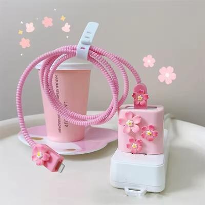 3D Розовый Цветок Защитный Чехол для Кабеля Зарядки для iPhone 11 15 16 17 14 13 Pro Max Зарядное Устройство 18 Вт 20 Вт 2026 Новый Защитный Рукав для Линии Передачи Данных