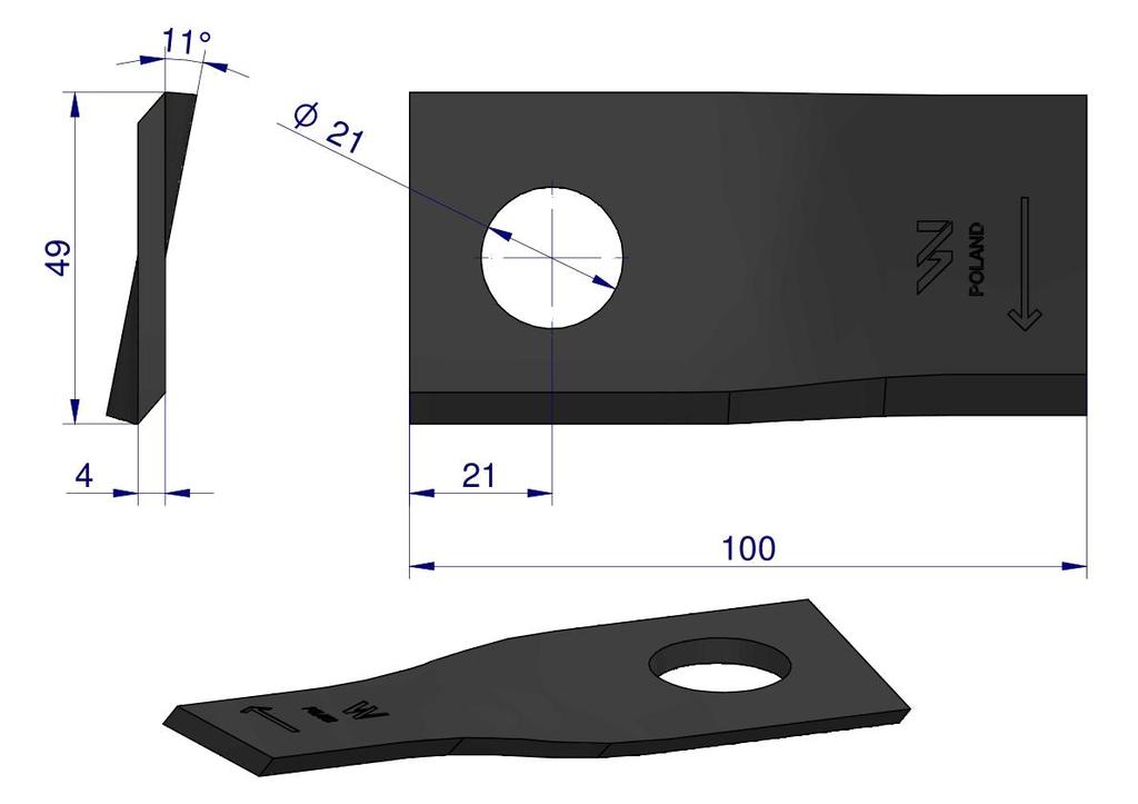 Knife, mower blade 100X48X4X21 right application 434978 Pottinger WARYŃSKI (sold in 25 pieces)