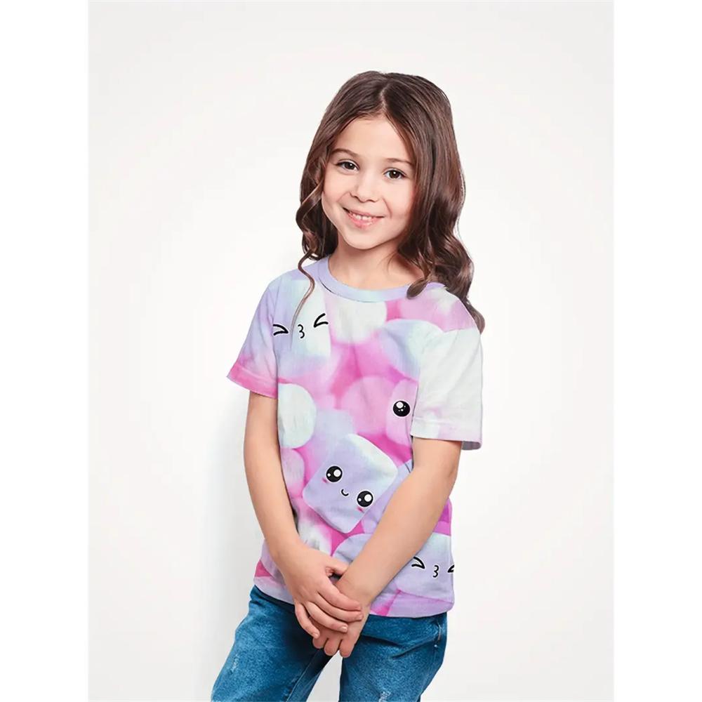 2025 Одежда для девочек Модные повседневные футболки с 3D-принтом Милые индивидуальные повседневные футболки для девочек Летняя футболка с короткими рукавами