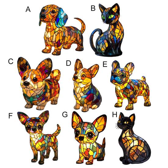 Кошачий светильник Витражное полимерное стекло Ночник Мягкое теплое свечение 3D Светодиодная настольная лампа в виде животного Декор для спальни