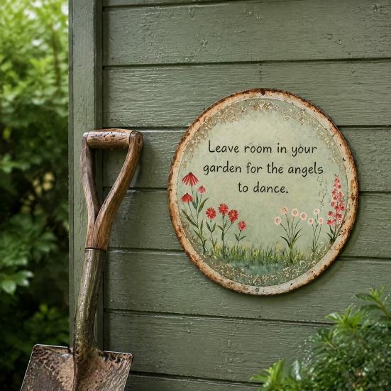 Garden Decor for Patio Round Metal Sign, Retro Distressed Iron Wall Decor, Weather Resistant Decorative Sign Vintage Art Plaque Outdoor Courtyard