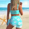 Women's Shoulder Strap Swimsuit Green Summer Printed Bikini Short Tank Top Swimsuit