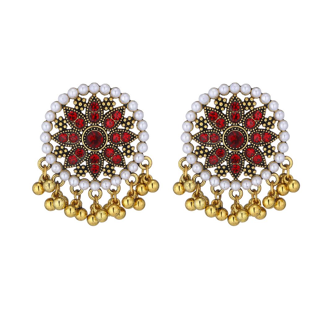 Retro Round Diamond - Studded Tassel Drop Earrings , Tribal Style Boho Earrings for Women