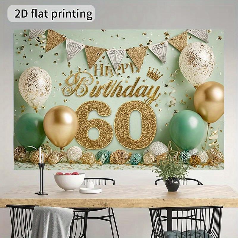 Плоскость 2D, 1 синий воздушный шар баннер на 60-летие - фон с шаром-цифрой 60, подходит для украшения вечеринки в честь 60-летия