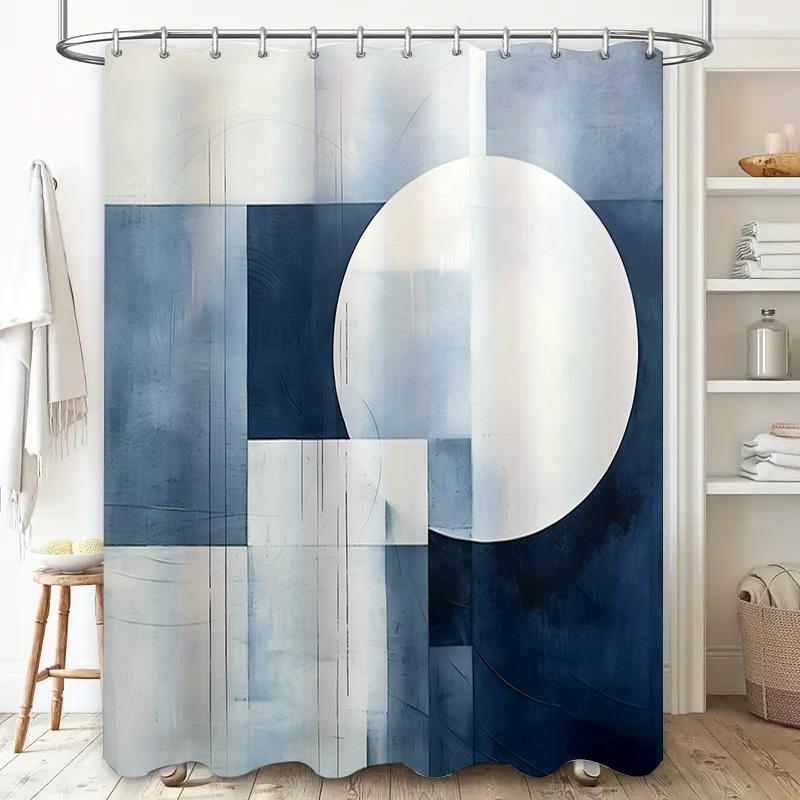 Modern Blue White Shower Curtain Rectangular Waterproof Bath Mat Decorative Room Divider for Home Large Size 180x240cm (White, M