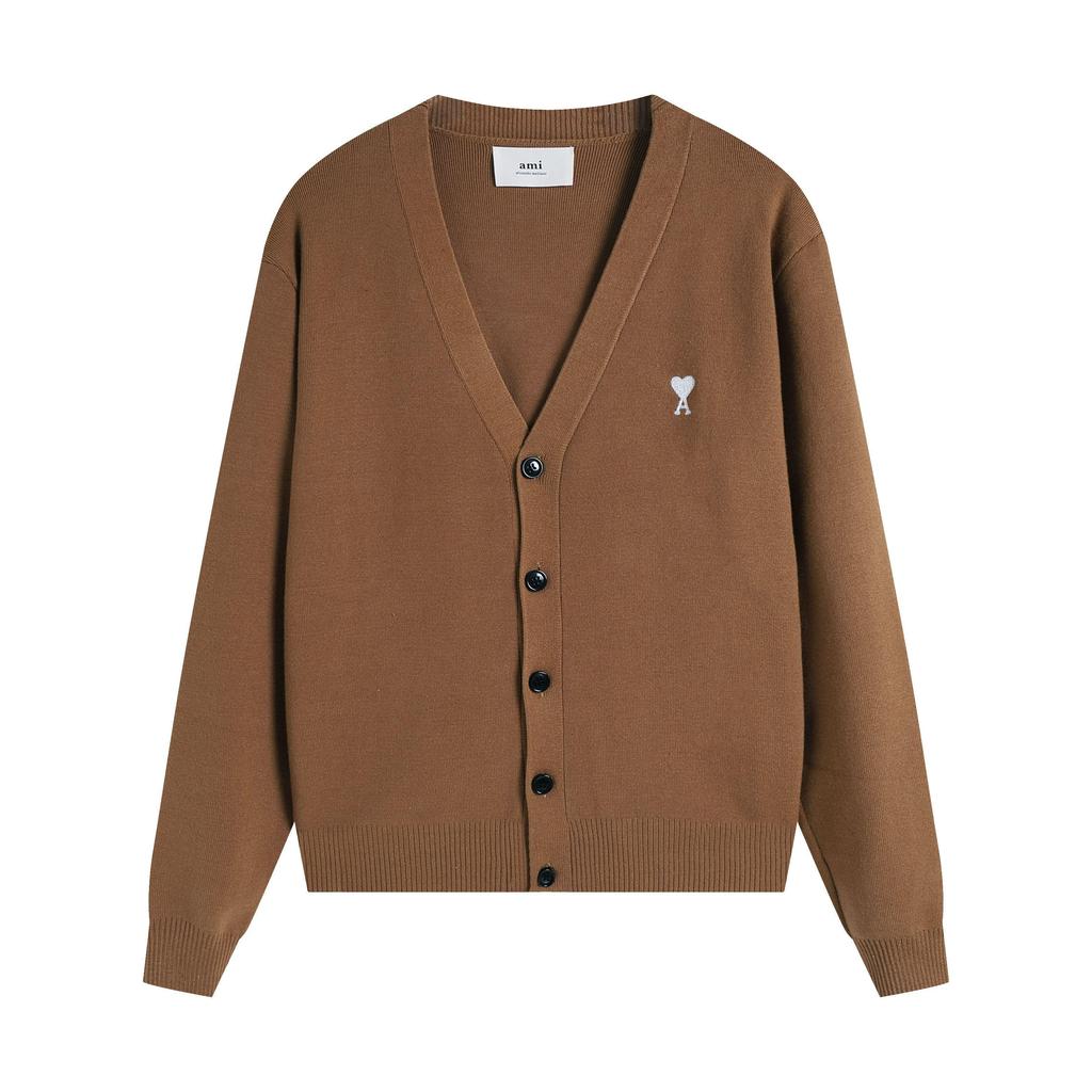 AMI Осень и Зима Мужской Новый Маленькое Белое Сердце Альпака Шерсть Смешанный Мягкий и Липкий Вязаный Кардиган Круглый Вырез Облако Свитер Карман Пальто