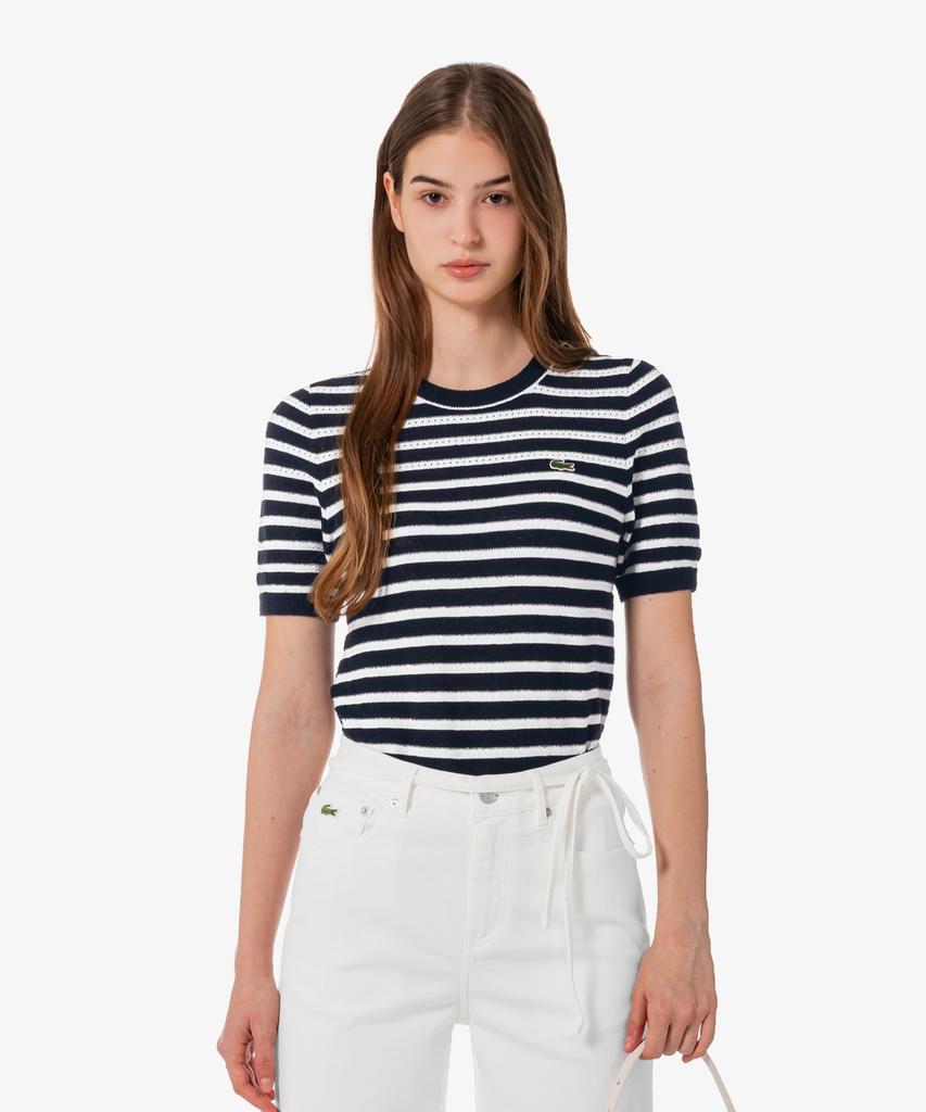 LACOSTE Women'S Boucle Striped Short Sleeve Sweater Af251E-56G 166