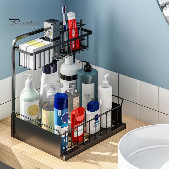 Органайзер под раковиной с выдвижным ящиком L-образной формы из углеродистой стали для хранения вещей, устойчивый к ржавчине, для беспорядка в ванной комнате на кухне