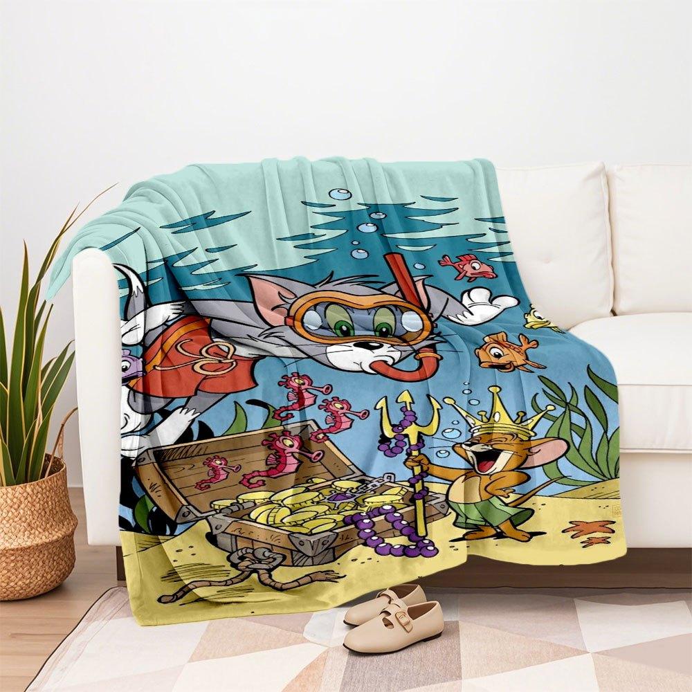 Tom & Jerry Treasure Dive PosterBlanket Flannel Throw Blanket for Sofa, Bed, Travel, Camping, Office