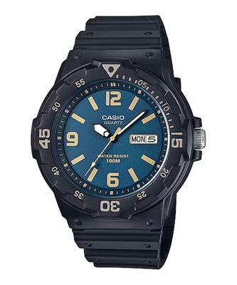 СТАНДАРТНЫЕ кварцевые часы с зеленовато-синим циферблатом Overseas Model [CASIO] MRW-200H-2B3V мужские [Товар]