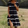 Short Sleeve Boho Dress For Women Casual Loose Fit Summer Sundress Floral Print Dress With Pockets
