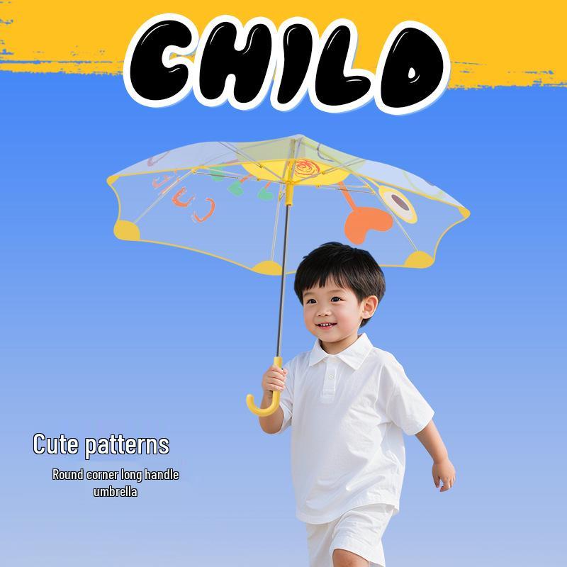 Детский безопасный прозрачный зонт с мультяшным рисунком: Автоматический, Дизайн с круглыми углами для мальчиков и девочек детского сада