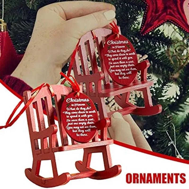 Christmas Memorial Ornament Mini Wooden Rocking Chair With Heartfelt Tag Desktop Home Decor Gift