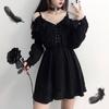 Women Dress Plus Size Lace Up Black Spring Autumn Sexy High Waist Femme Dresses Off Shoulder Long Sleeve Gothic Clothes