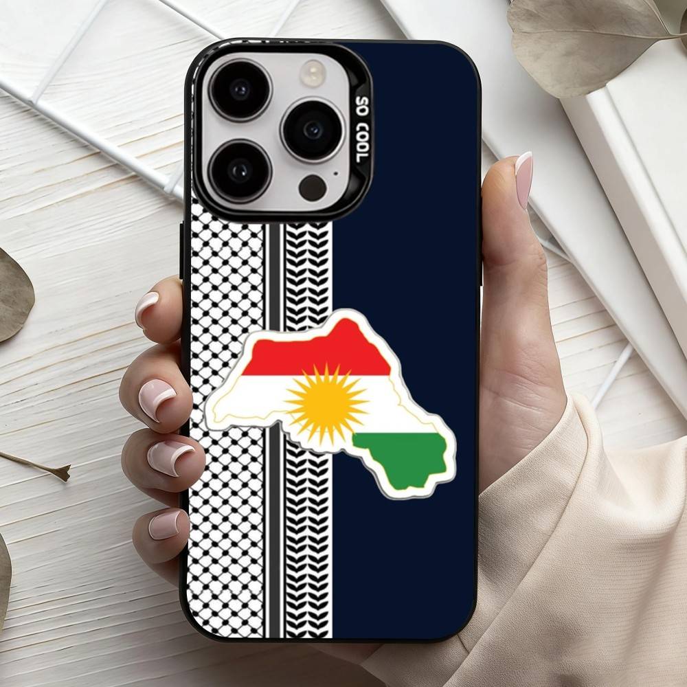 Kurdistan Flag M-Mobile Phone Case For iPhone17,16,15,14,13,12,11 Plus,Pro Max Black Candy Silver Plated Cover