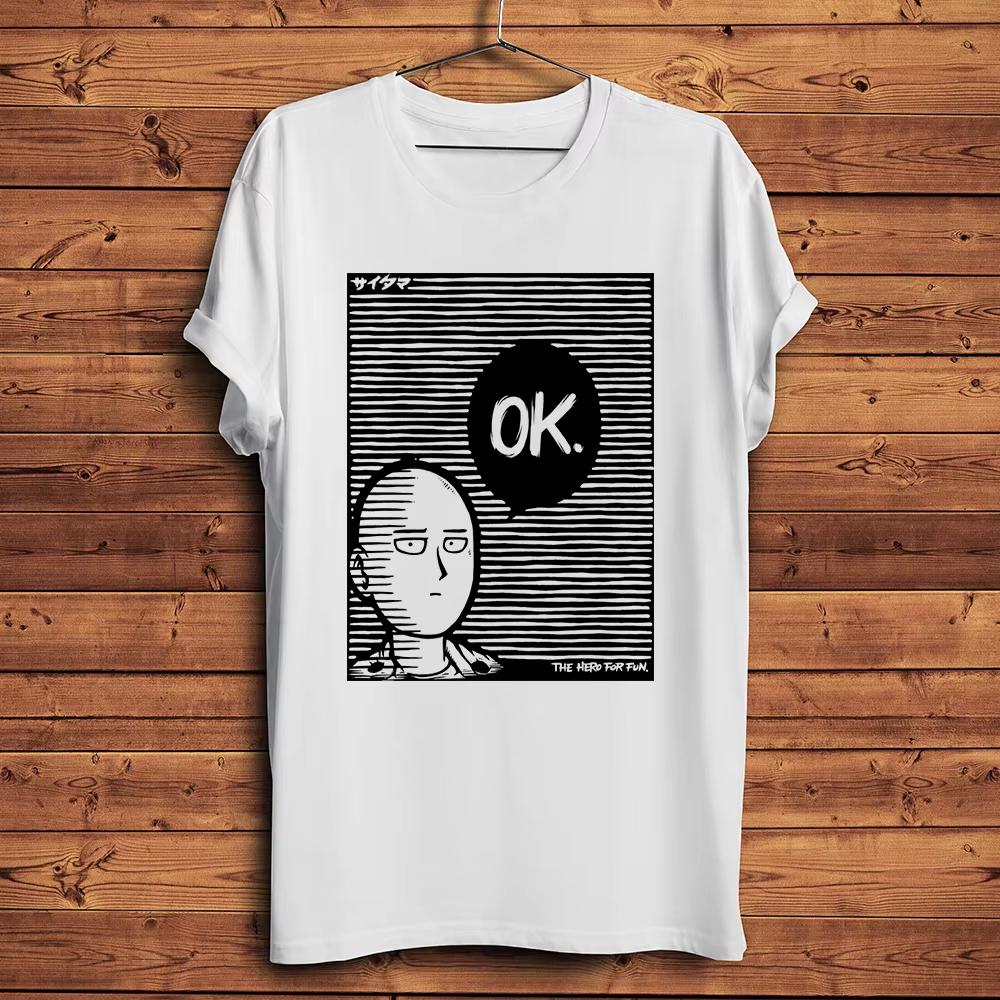 One Punch Hero Saitama OK Man Funny Anime Graphic T‑Shirt Men Women White Casual Crew Neck Short Sleeve Unisex Soft Cotton Streetwear Daily Tops