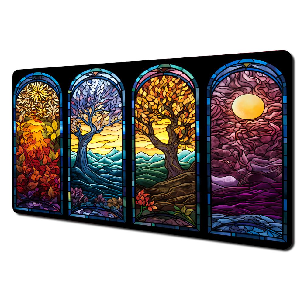 Quadruplepanel Stained Glass Style Fantasy Landscape Design Mouse Pad Desk Mat Gaming Pad Computer Keyboard Mouse Pads Mousemat