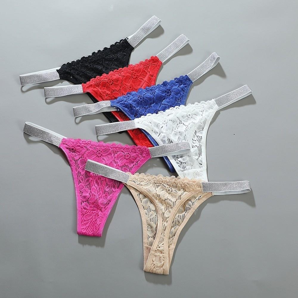 Crystal Rhinestone Thong Mid Waist Mesh Briefs Breathable Lace Flower Panties  Girl