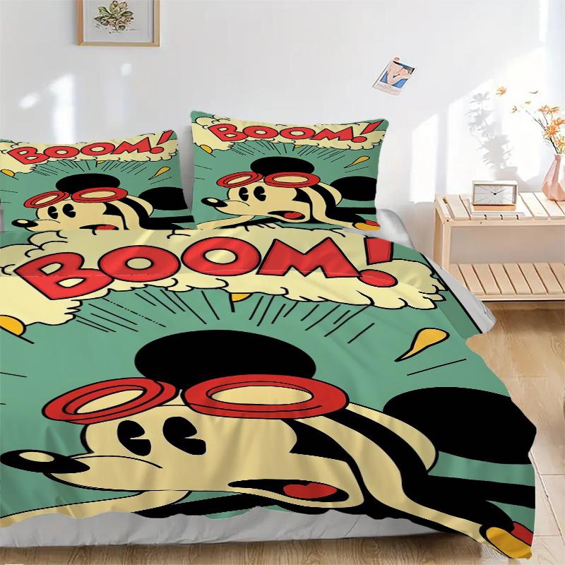 3pcs Mickey Mouse Goggles BOOM Bedding Set - Includes Quilt Cover and Pillowcases, Suitable for All Seasons, Machine Washable - Ideal Gift for Fa