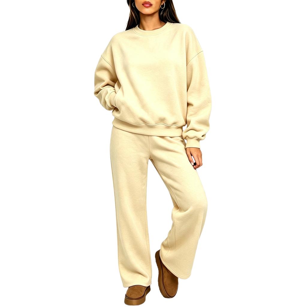 Women's 2 Piece Set Color Neck Long Sleeve Pullover Sweatshirt with Elastic Waist Sweatpants