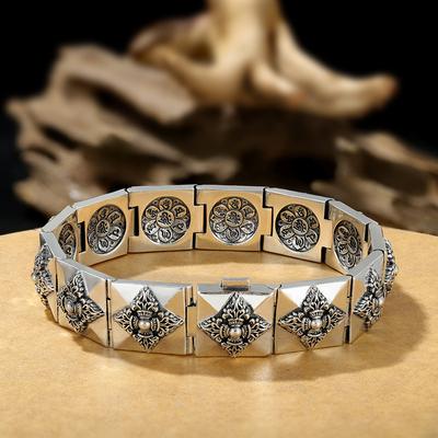 Серебряный цвет Six Word Truth China-Chic Vajra корейские часы браслет из стерлингового серебра для мужчин, модные мужские