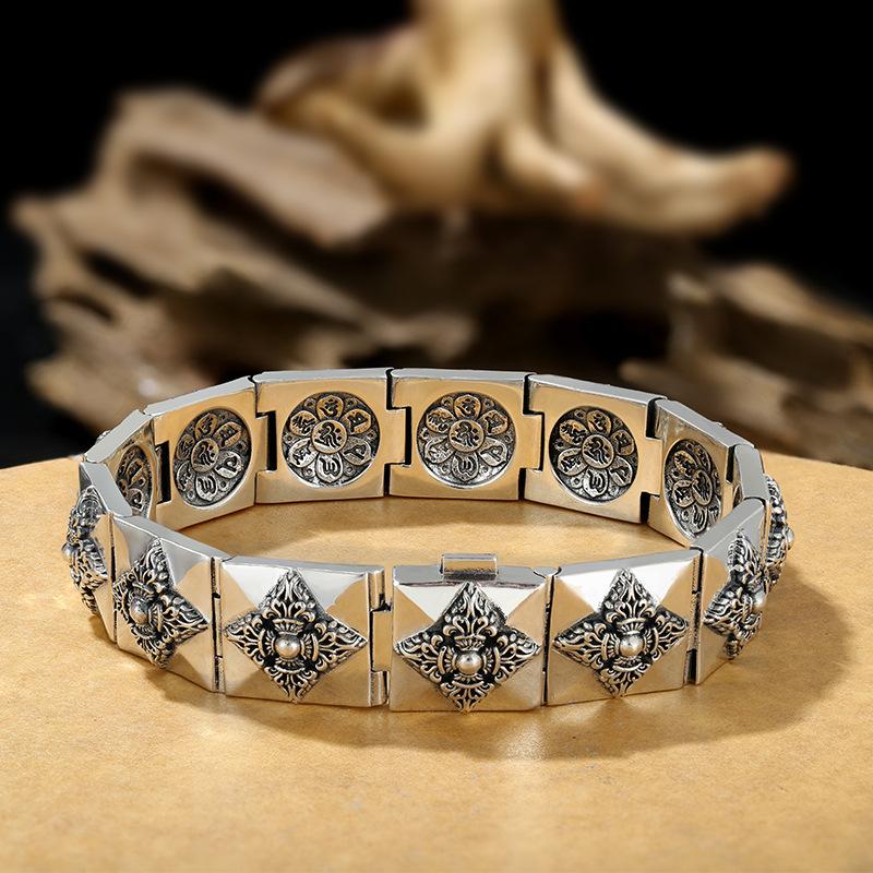 Silver Color Six Word Truth China-Chic Vajra Korean Watch Bracelet Sterling Silver Men Trendy Men