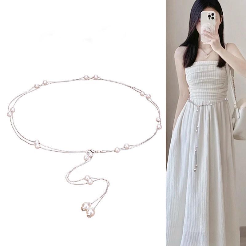 Элегантный пояс-цепочка на талию с жемчугом для женщин - Стиль Коко Лето 2026.