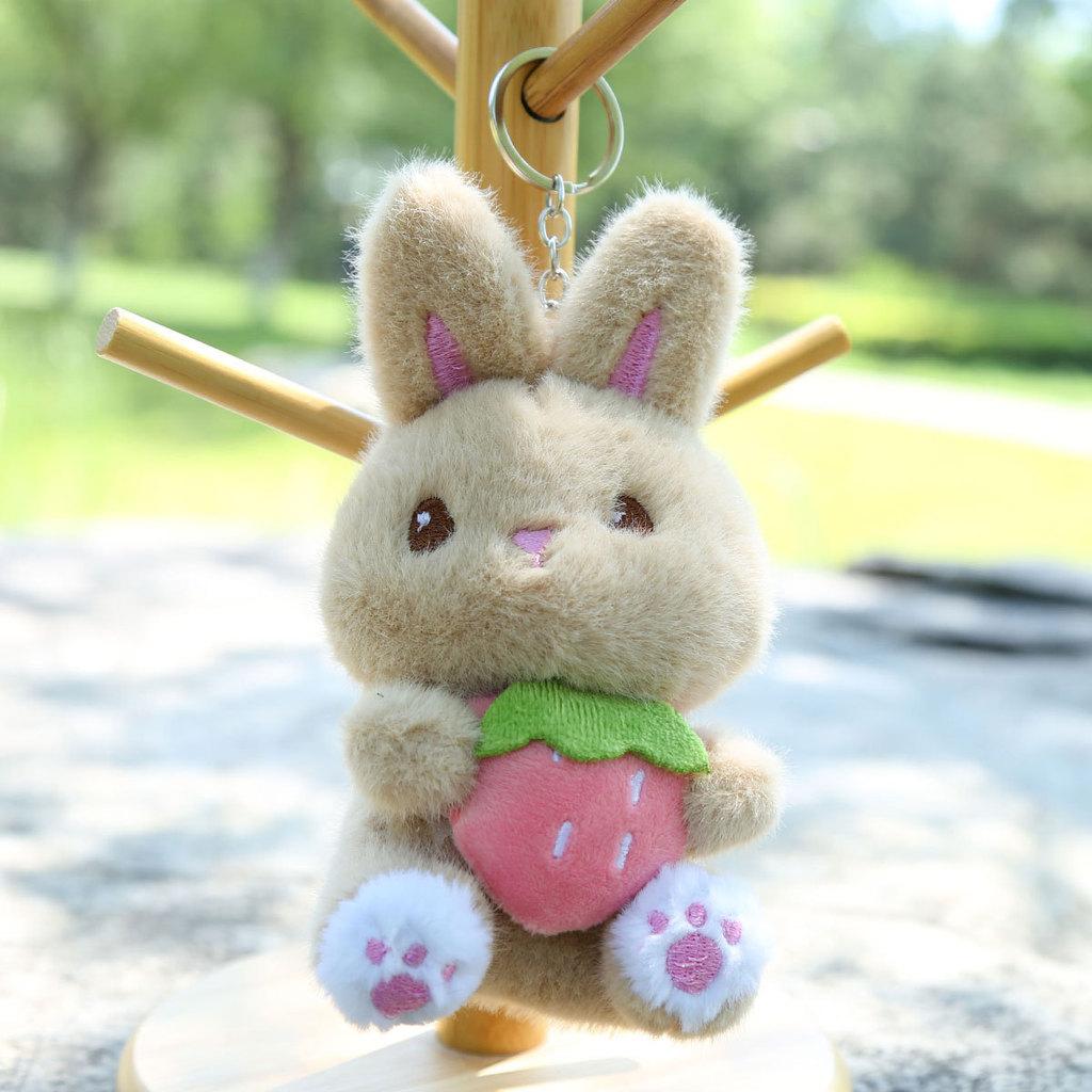 Plush Bunny Toy Keychain With Strawberry Design For Kids Gift And Bag Accessory