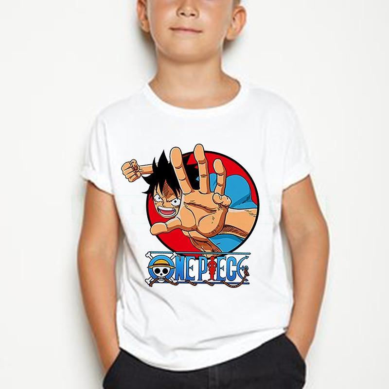 Summer Boys/Girls Casual Kawaii Cartoon Cotton Japanese Anime One Piece Kids 2-12 Year Short Sleeve T-shirt