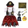 3-12Y Pirate Cospay Costume Skull Party Striped Dress with Toy Set for Christmas Halloween Captain Jack Princess Dress Party