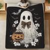 Cute Ghost Pumpkin Print Flannel Throw Blanket Soft Fleece Bed Sofa Cover, Gothic Floral Halloween Theme Decorative Rug for Home Holiday Gift