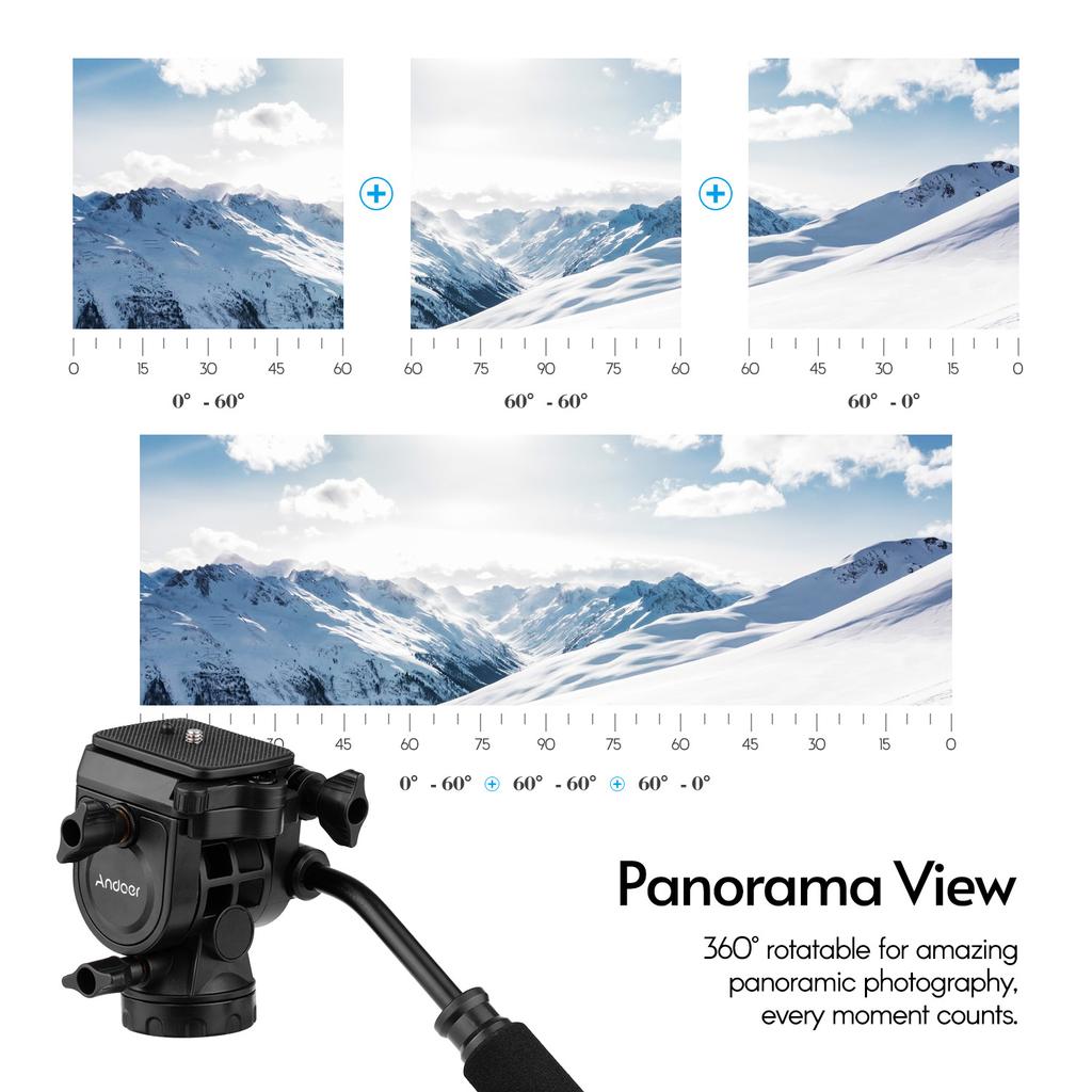 Andoer TTT-005 Aluminum Alloy Tripod Stand Fluid Hydraulic Ball Head Max. Height 65 Inches Max.