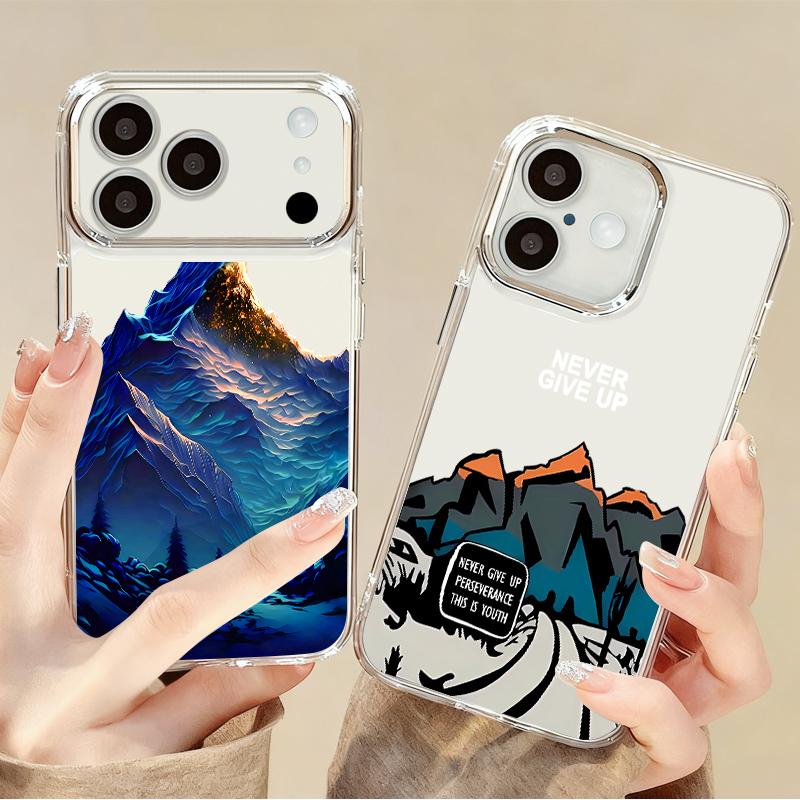 Чехол для телефона 'Пейзаж снежной горы' для iPhone 17 Pro Max С покрытием Рамка для камеры Прозрачная Мягкая крышка для iPhone 16 15 14 13 Pro Max 11 16E 17E