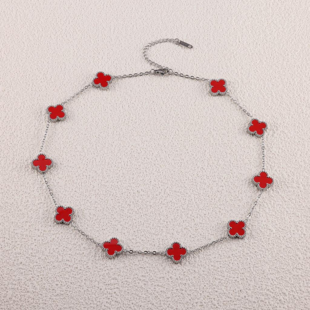 Ожерелье-цепочка на ключицу «Четырехлистный клевер» и «Десятицветник» стального цвета, модное и не выцветающее ожерелье для женщин