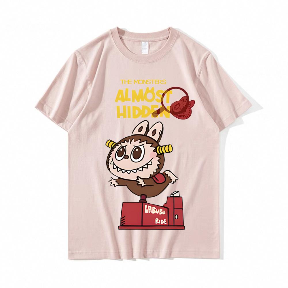 Футболка LABUBU Kawaii 100% хлопок Модные футболки Мультяшные графические футболки Одежда Летняя повседневная футболка Короткий рукав Круглый вырез Топы