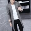 Trench Coat Men's Medium and Long Spring and Autumn Youth Knitted Cardigan Jacket Thin Korean Version Casual Lapel Slim Sweater Top