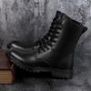 Модные зимние мужские ботинки на высоком каблуке, повседневные модные панк-сапоги для мотоциклистов, кожаные высокие черные байкерские ботинки со шнуровкой, модная мужская обувь