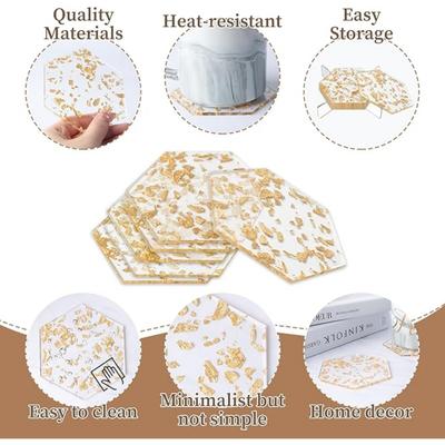 Подставки под стаканы из акрила с золотой фольгой, подставки под напитки из акрила, декор для столешницы, минималистичные подставки под стаканы, бар, кухня, украшение для дома, 4 шт.