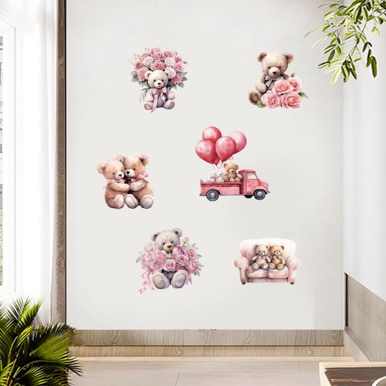 6 шт. наклейки на стену ко Дню Святого Валентина, милый медведь, роза, воздушные шары, романтическая наклейка на стену, украшение для спальни, гостиной