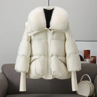 Новое модное черное короткое свободное хлопковое пальто с меховым воротником, куртка, утолщенная одежда