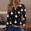 Women's T Shirt Tee Christmas Print Button Long Sleeve Daily Weekend Fashion Basic V- Neck Regular Top