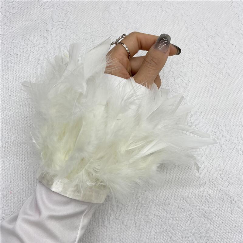 1 шт., манжеты из страусиного пера из натурального меха, манжеты из страусиных перьев, браслет с застежкой, манжеты из перьев, рукав на запястье