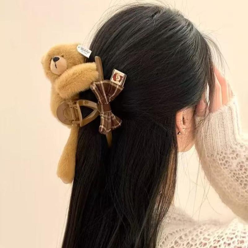 Cute Bear Plush Hair Clip Cartoon Headband Fashionable Elegant Versatile Hair Accessory Sweet Sle Universal Fit Hair Accessories