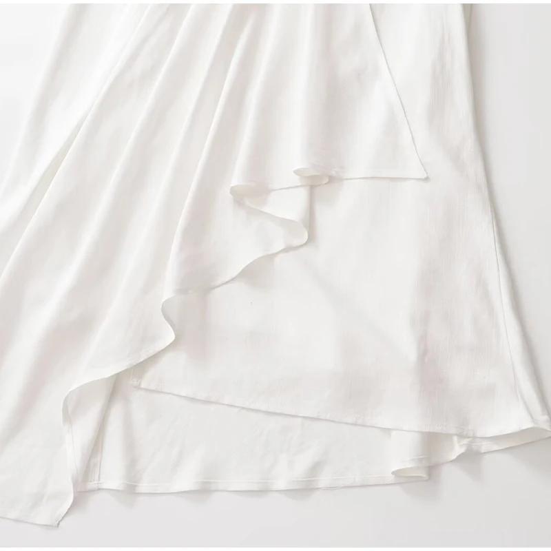 Элегантное женское платье с оборками и разрезом по бокам, белое, без рукавов, плиссированное, вечернее, универсальное, длинное женское платье, летнее женское платье