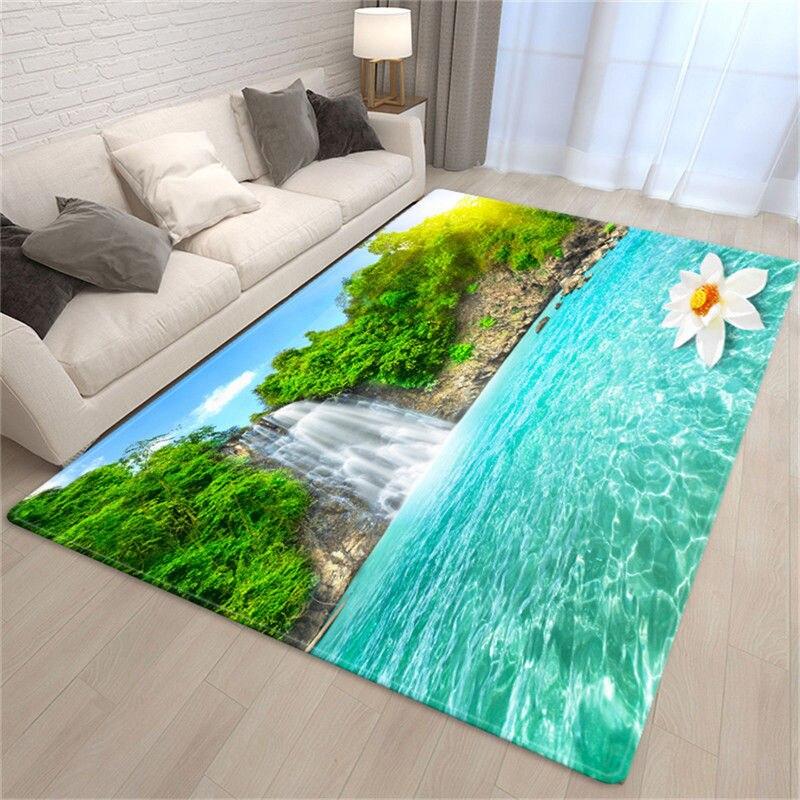 Ковер с пейзажным узором для гостиной, большой 3D коврик с водопадом, журнальный столик, противоскользящий декоративный коврик для пола