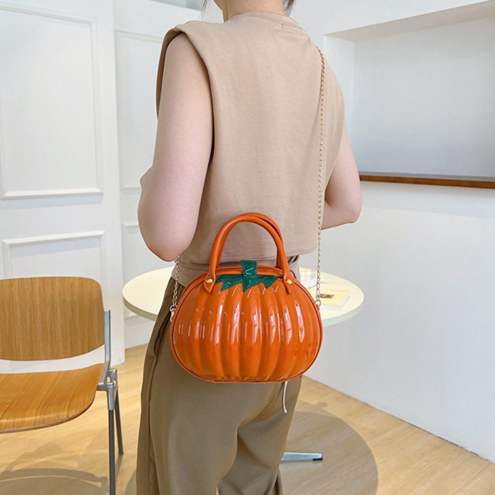 Zipper Pumpkin Shoulder Bag PU Leather Crossbody Tote Bag Adjustable Candy Treat Bag  Gift