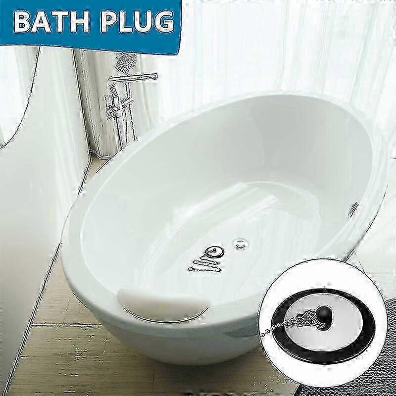 Bathtub stopper with ball chain - 2.5 inch black rubber drain plug