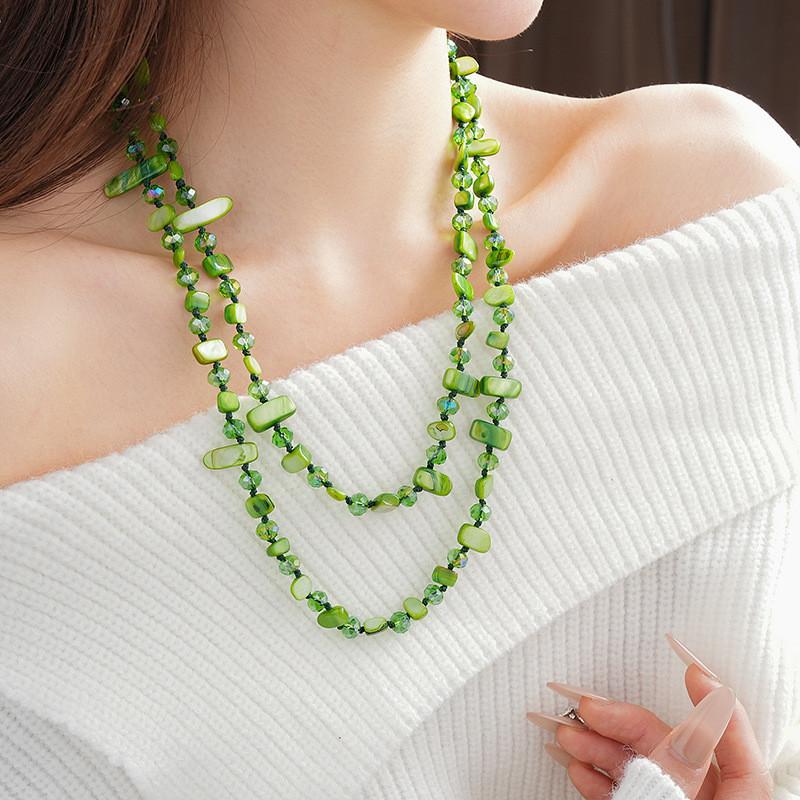 120 см Длинное Ожерелье из Ракушек и Кристаллов Женское Ручной Работы Плетеная Длинная Цепочка для Свитера Аксессуары для Одежды Цепочка на Шею Бохо Украшения